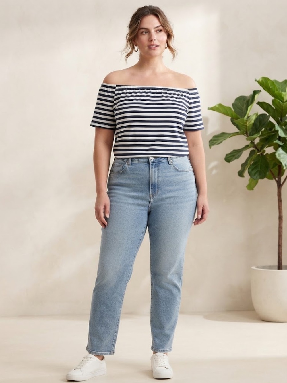 Womens off shoulder stripe black white top plus size 3XL